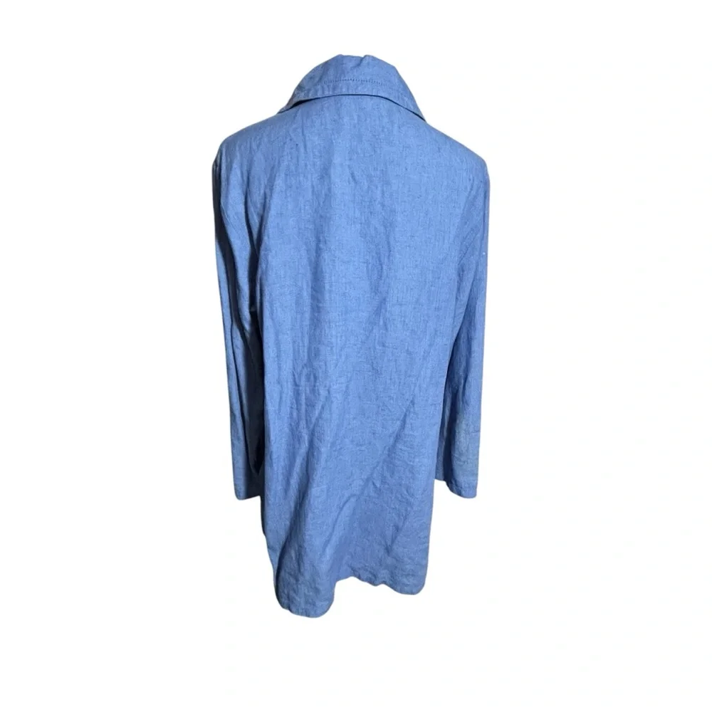 Kate Hill Chambray Blue Linen Long Sleeve V Neck Tunic with Side Slit Sz Large - Picture 3 of 6